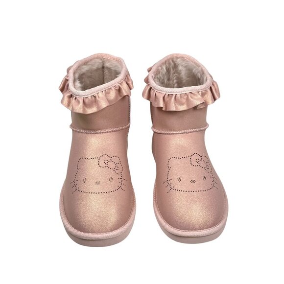 NWT Hello Kitty Sanrio Boots Sz.9 Pink Metallic Faux Fur Lining Ruffle Logo Y2K - Picture 4 of 11